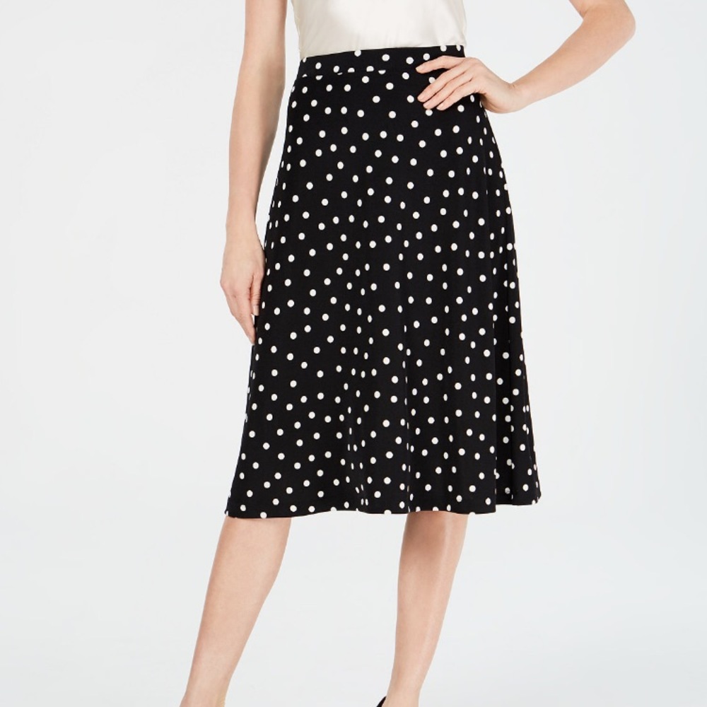 Kasper polka dot Aline midi skirt NWT